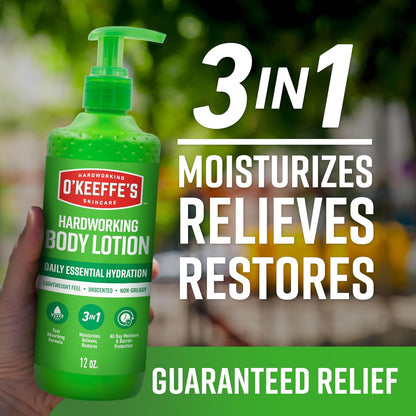O’Keeffe’s_Hardworking_Body_Lotion,_Daily_Hydration_for_Dry_Skin,_12_oz_Pump_(1_Pack)_Non_Greasy_&_Unscented,_Lightweight_Fast_Absorbing_Formula