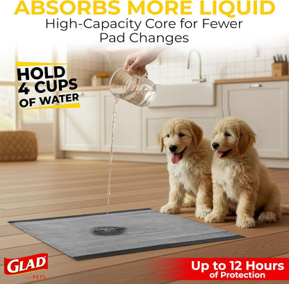 Glad_for_Pets_Black_Charcoal_Puppy_Pads_-_6-Layer_Leak-Proof_Construction,_Activated_Carbon_Odor_Control,_Pheromone_Attractant_-_Disposable_Dog_Pee_Pads_for_Potty_Training,_23_x_23_in,_100_Count