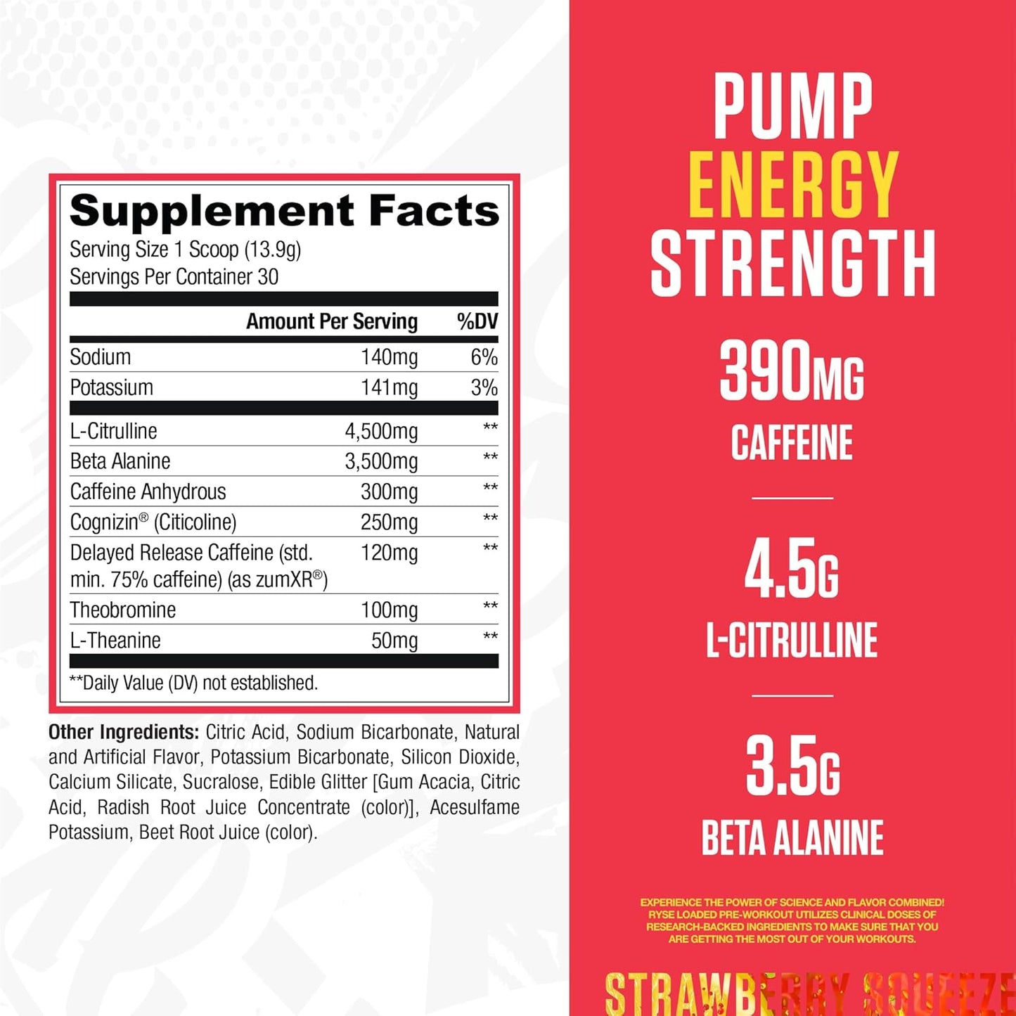 RYSE_Loaded_Pre_Workout_Powder_-_Strawberry_Squeeze_-_Daily_Pre-Workout_for_Men_&_Women_with_390mg_Caffeine,_Beta_Alanine,_and_Citrulline_for_Pump,_Focus,_and_Energy_-_30_Servings