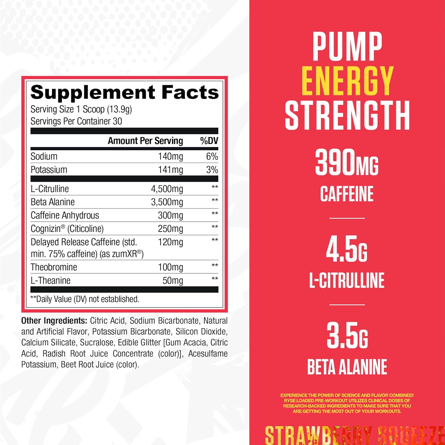RYSE_Loaded_Pre_Workout_Powder_-_Strawberry_Squeeze_-_Daily_Pre-Workout_for_Men_&_Women_with_390mg_Caffeine,_Beta_Alanine,_and_Citrulline_for_Pump,_Focus,_and_Energy_-_30_Servings