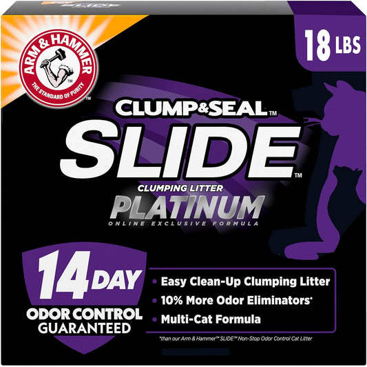 ARM_&_HAMMER_Clump_&_Seal_SLIDE_Platinum_Multi-Cat_Clumping_Cat_Litter,_Easy_Clean_Technology_with_No_Scrubbing,_14-Day_Odor_Control,_18_lbs
