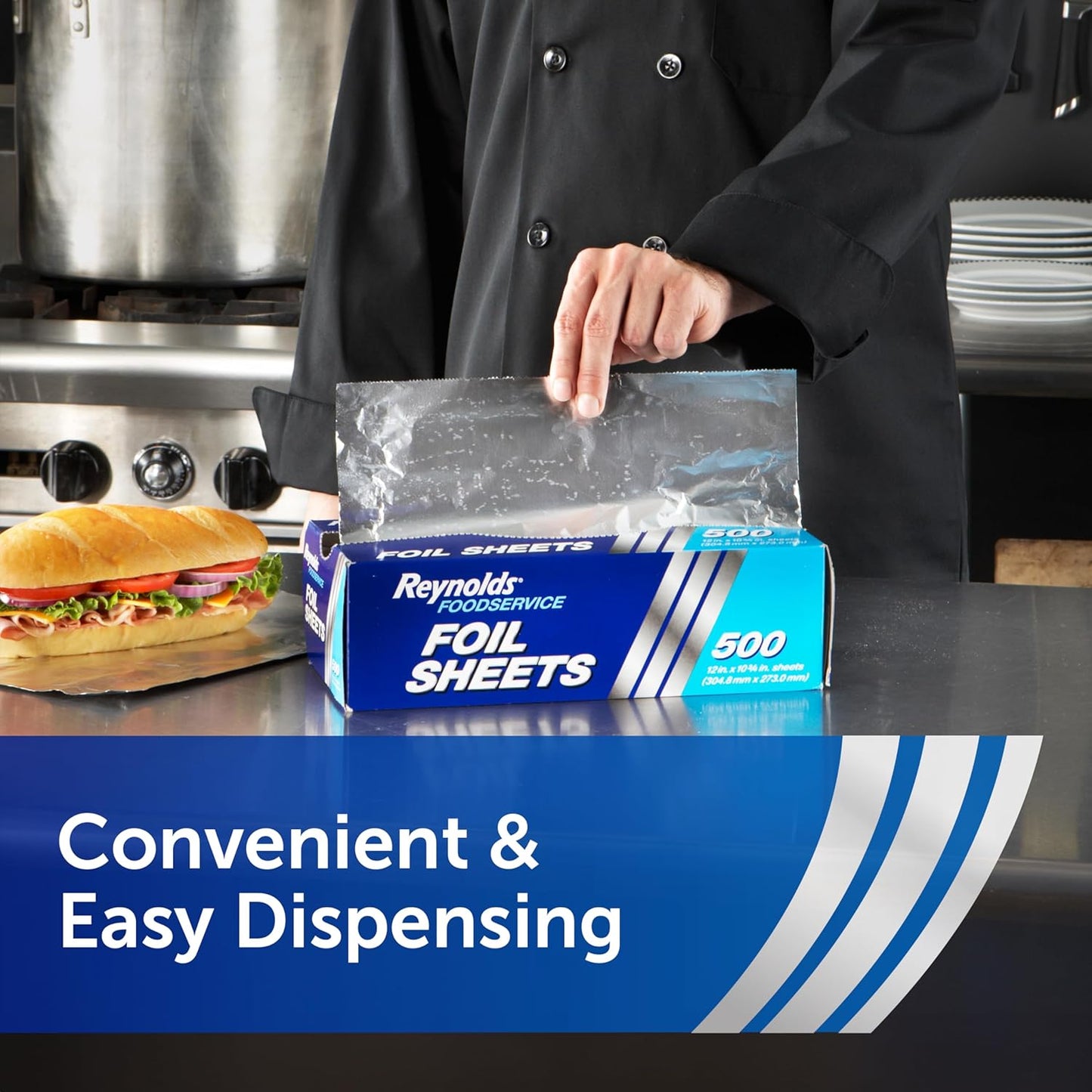 Reynolds_Foodservice_Pre-Cut_Aluminum_Foil_Sheets,_Great_for_Concessions,_Catering,_Cafeterias,_and_Restaurants,_Easily_Moldable_Around_Food,_12_x_10.75_Inches,_500_Ct.