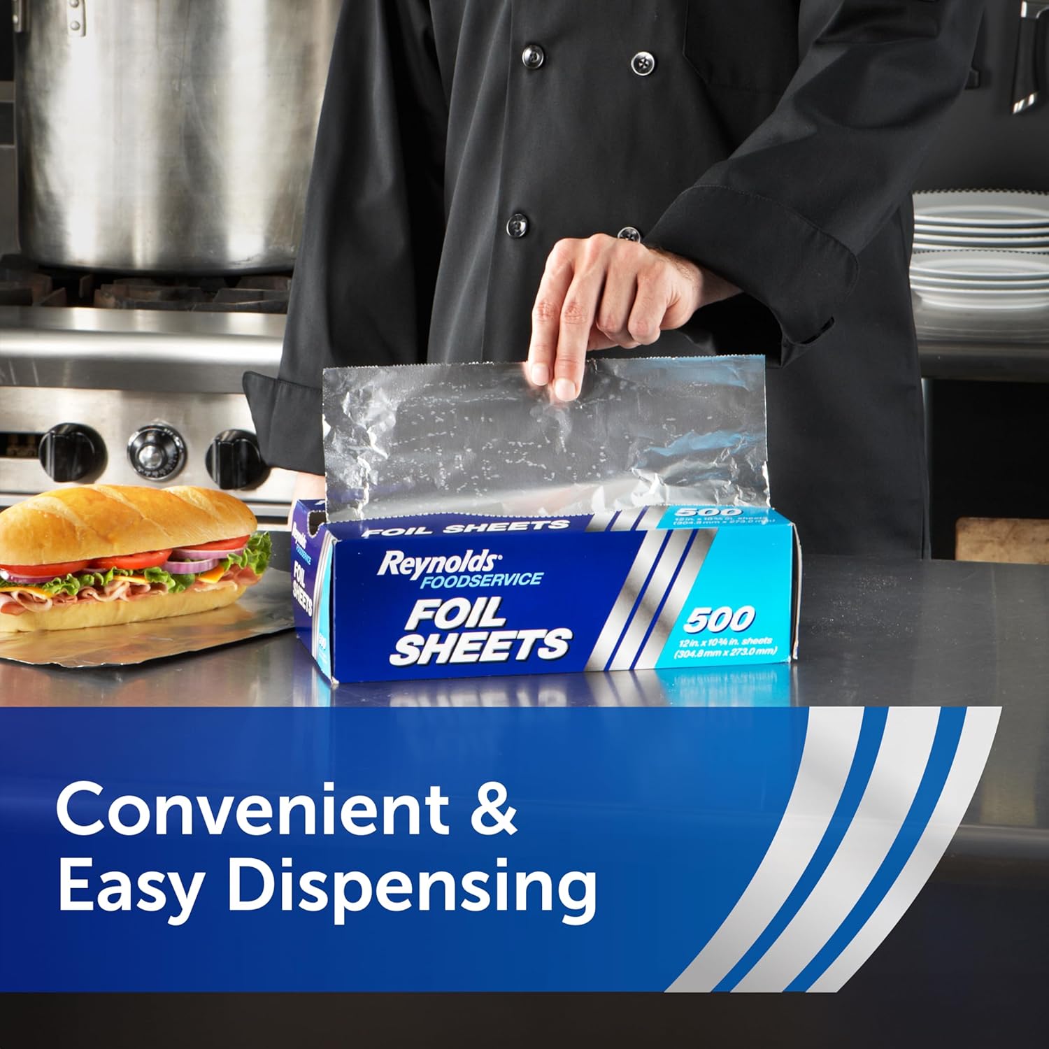 Reynolds_Foodservice_Pre-Cut_Aluminum_Foil_Sheets,_Great_for_Concessions,_Catering,_Cafeterias,_and_Restaurants,_Easily_Moldable_Around_Food,_12_x_10.75_Inches,_500_Ct.