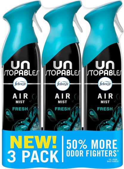 Febreze_Air_Mist,_Air_Freshener_Spray,_Odor_Fighting_Room_Spray,_Deodorizer_for_Home_Bathroom_Kitchen_Office_Apartment_Dorm_Room_Classroom,_Unstopables_Fresh_Scent,_8.1oz_(Pack_of_3)