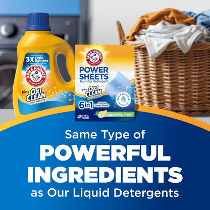 ARM_&_HAMMER_Power_Sheets_Laundry_Detergent_Plus_OxiClean_Stain_Fighters,_6in1,_Sparkling_Fresh_Scent,_42_Count,_84_Medium_Loads