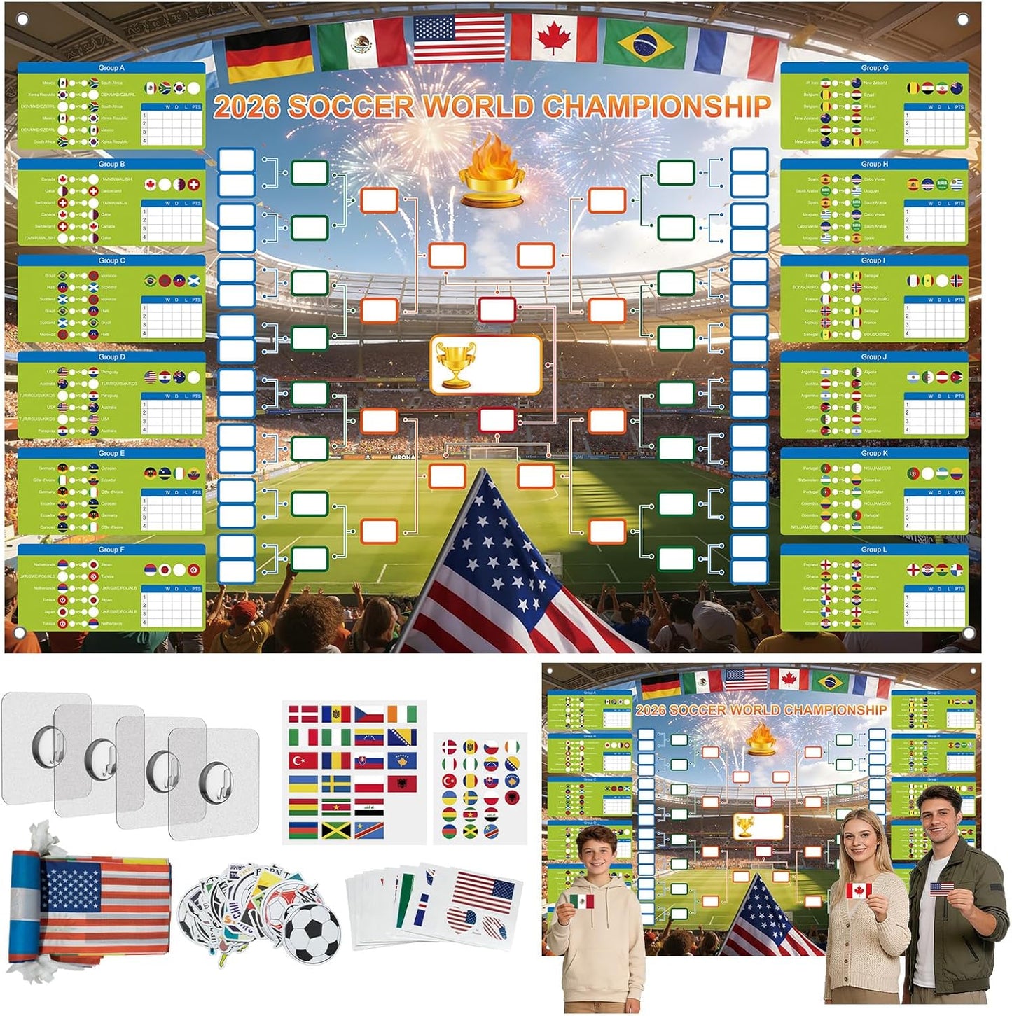 GAMSOD_2026_World_Cup_Schedule_Poster_–_39x59_Inches_Tournament_Bracket_Wall_Chart_with_Reusable_National_Flags_Sticker&_Hooks,_DIY_Predict_Game_Results,_Great_Soccer_Fan_Gift_for_Game_Day_Party