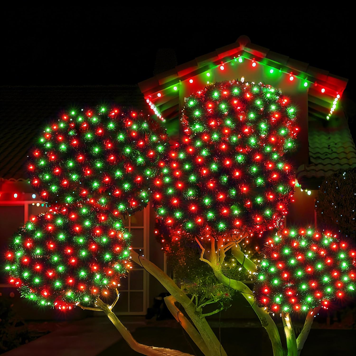 WBao_Christmas_Net_Lights,_360LED_11.5ft_x_6.9ft_Christmas_Lights_with_8_Modes,_Timer,_End_to_End_Connectable,_Waterproof_Design_for_Lawn,_Bushes,_Trees_Outdoor_Xmas_Decorations,_Red_Green