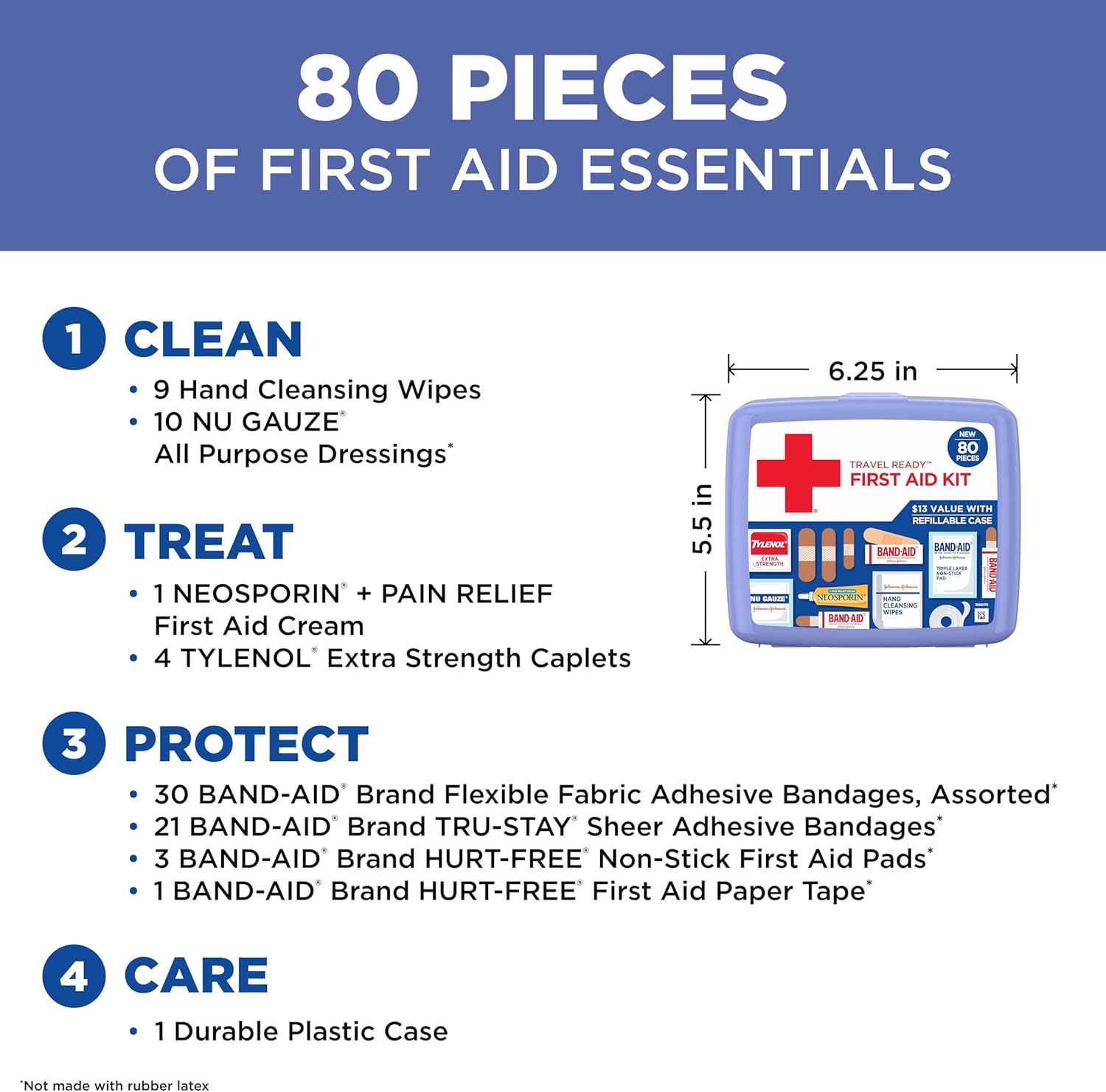 BAND-AID_Brand_Travel_Ready_Portable_Emergency_First_Aid_Kit,_Minor_Wound_Care,_Perfect_for_Home,_Car,_Camping,_Travel_&_Outdoor_Essentials,_Supplies_Include_Bandages,_Neosporin_&_Tylenol,_80_Piece