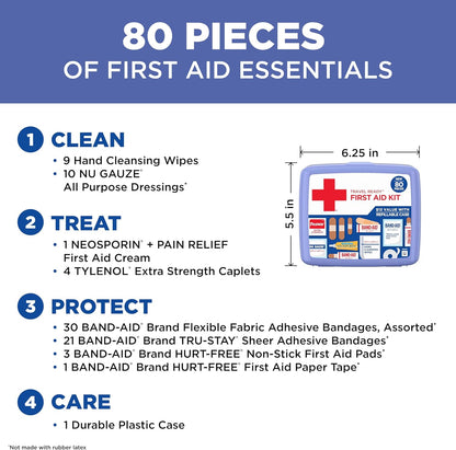 BAND-AID_Brand_Travel_Ready_Portable_Emergency_First_Aid_Kit,_Minor_Wound_Care,_Perfect_for_Home,_Car,_Camping,_Travel_&_Outdoor_Essentials,_Supplies_Include_Bandages,_Neosporin_&_Tylenol,_80_Piece