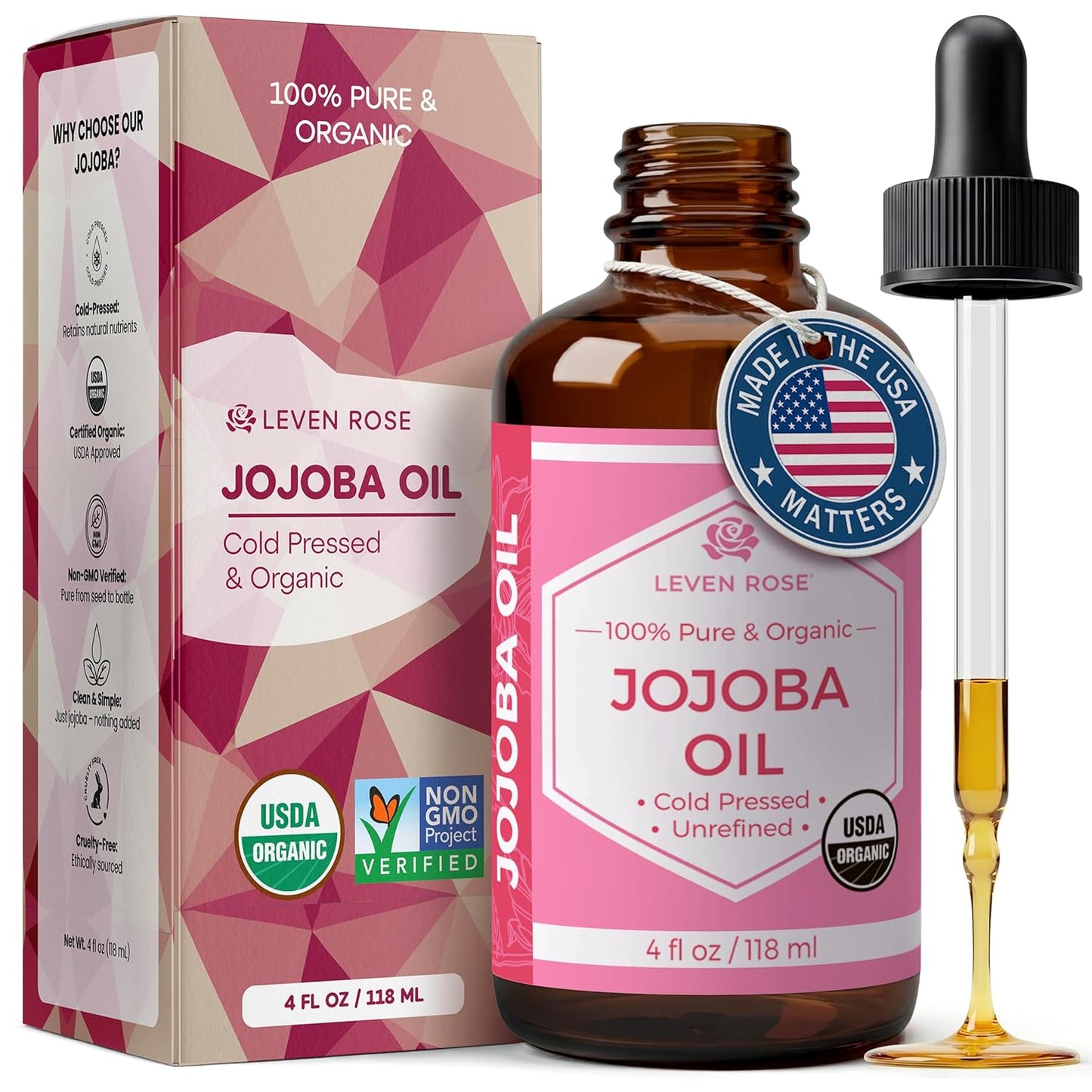 Leven_Rose_Jojoba_Oil_Organic,_Pure_Cold_Pressed_Carrier_Oil,_Natural_Unrefined_Moisturizer_for_Skin_Hair_and_Nails_4_oz
