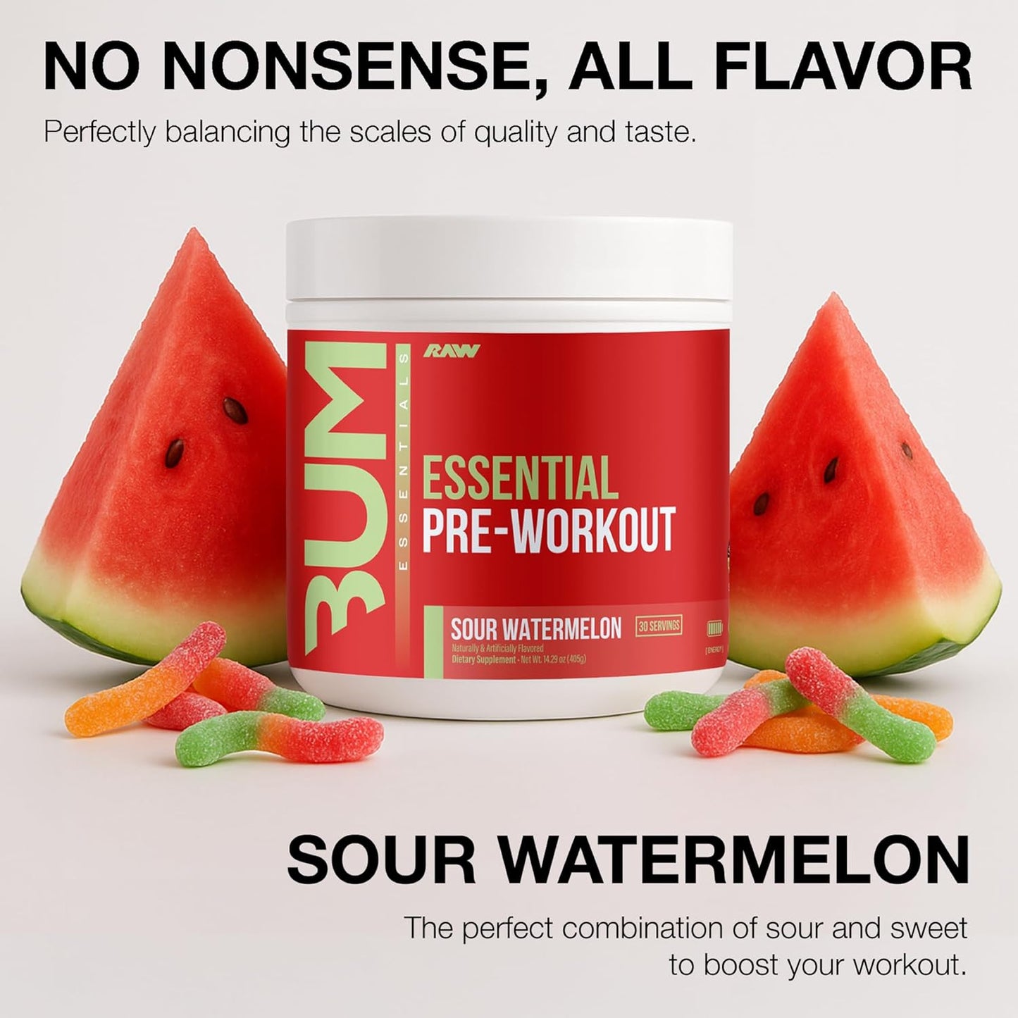 RAW_Essential_Pre-Workout_Powder_(Sour_Watermelon)_-_Chris_Bumstead_Sports_Nutrition_Supplement_for_Men_&_Women_-_Preworkout_Energy_Powder_with_Caffeine,_L-Citrulline,_L-Tyrosine,_&_Beta_Alanine_Blend