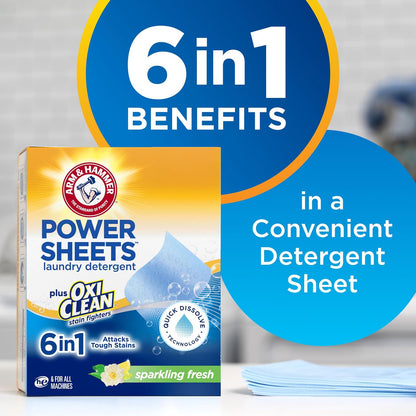 ARM_&_HAMMER_Power_Sheets_Laundry_Detergent_Plus_OxiClean_Stain_Fighters,_6in1,_Sparkling_Fresh_Scent,_42_Count,_84_Medium_Loads