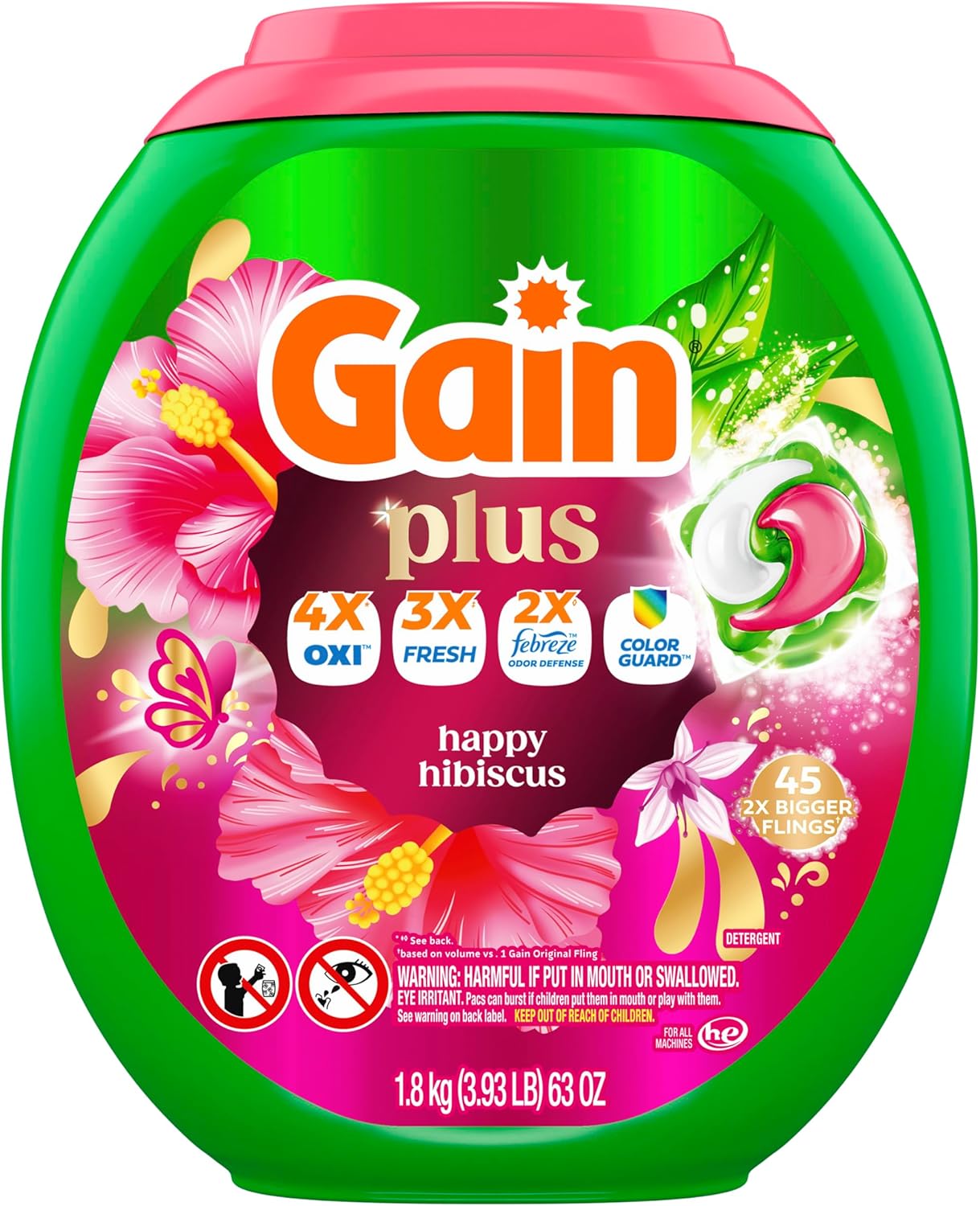 Gain_Plus_Flings_Liquid_Washing_Detergent_Pods,_Gain's_Best_Clean,_All-In-One,_Happy_Hibiscus_Scent_Laundry_Pacs,_45_Count_(Packaging_May_Vary)