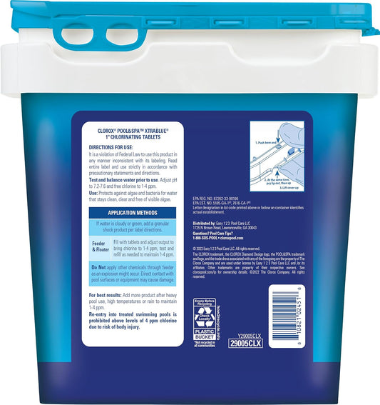 Clorox®_Pool&Spa™_XtraBlue_1”_Swimming_Pool_Chlorinating_Tablets,_Kills_Bacteria_&_Stops_Algae,_Perfect_for_Small_Pools_(5_LB)