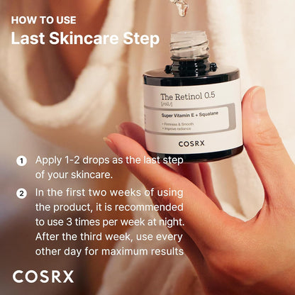 COSRX_Retinol_0.5_Oil,_Anti-aging_Serum_with_0.5%_Retinoid_Treatment_for_Face,_Reduce_Wrinkles,_Fine_Lines,_Gentle_Skincare_for_Day_&_Night,_Not_Tested_on_Animals,_Korean_Skin_Care