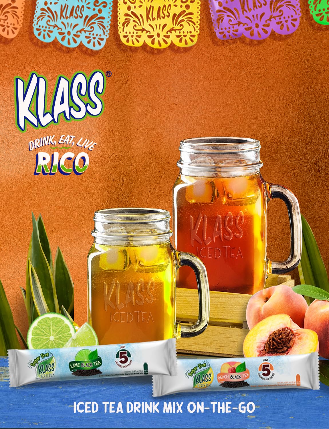 Klass_Iced_Tea_Drink_Mix_-_Sugar_Free_Variety_Pack_-_Peach_&_Lime_Black_Tea_On-The-Go!_(44_Count_Powder_Stick_Packs)_5_Calories_Per_Packet