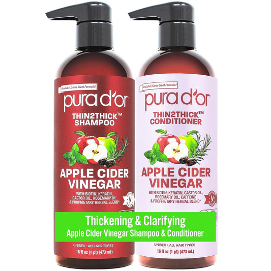 PURA_D'OR_Apple_Cider_Vinegar_Thin2Thick_Set_Shampoo_Conditioner_for_Regrowth,_Hair_Loss,_Clarifying,_Detox_(2_x_16oz)_Biotin,_Keratin,_Caffeine,_Castor_Oil,_All_Hair_Type,_Men/Women