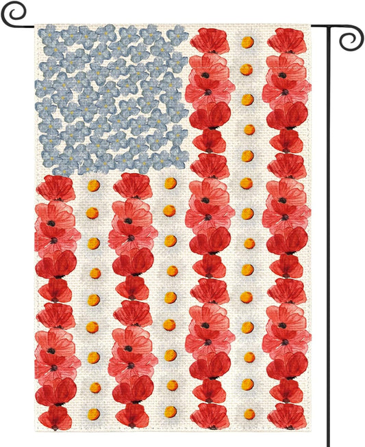 AVOIN_colorlife_Myosotis_Poppy_Memorial_Day_Garden_Flag_12x18_Inch_Double_Sided_Outside,_Patriotic_American_Flag_Yard_Outdoor_Decoration