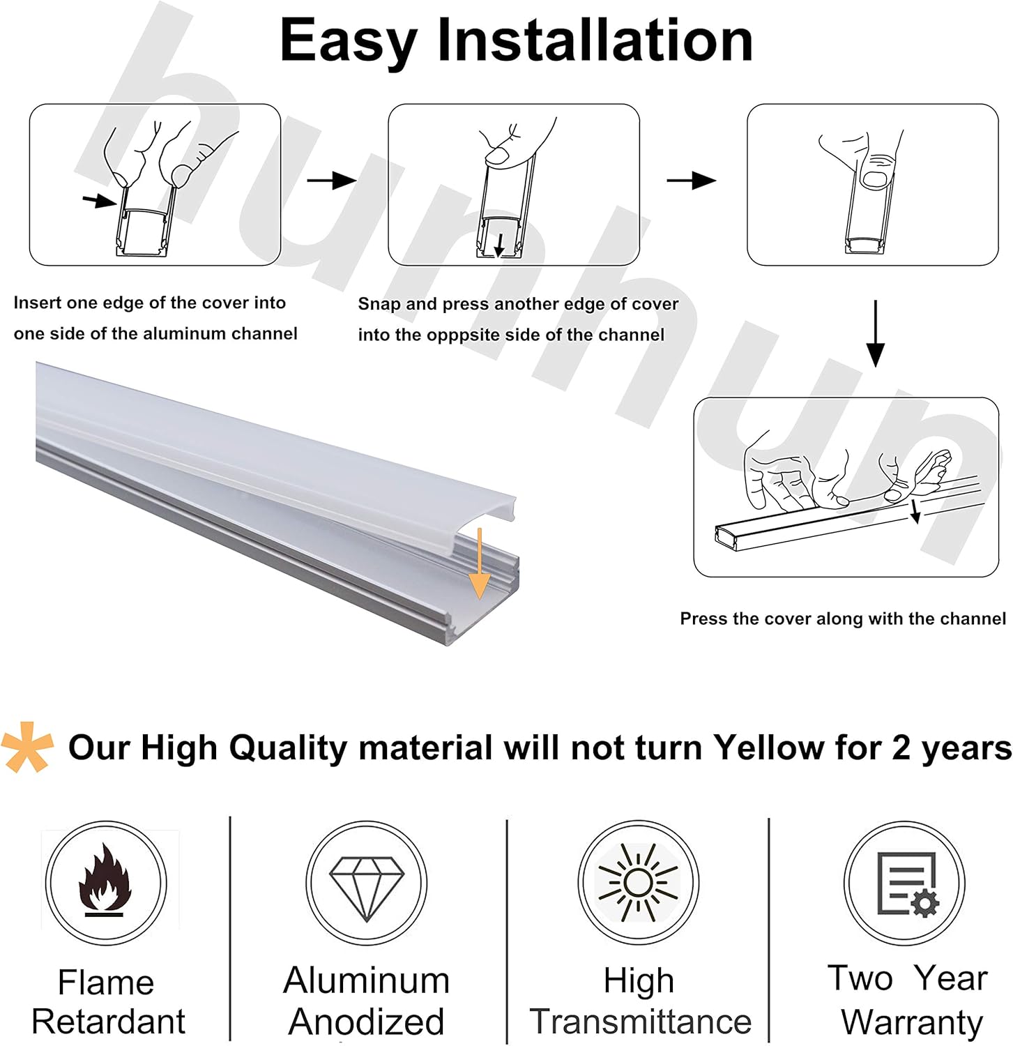 hunhun_10-Pack_3.3ft/1Meter_U_Shape_LED_Aluminum_Channel_System_with_Milky_Cover,_End_Caps_and_Mounting_Clips,_Aluminum_Profile_for_LED_Strip_Light_Installations,_Very_Easy_Installation