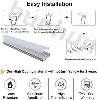 hunhun_10-Pack_3.3ft/1Meter_U_Shape_LED_Aluminum_Channel_System_with_Milky_Cover,_End_Caps_and_Mounting_Clips,_Aluminum_Profile_for_LED_Strip_Light_Installations,_Very_Easy_Installation