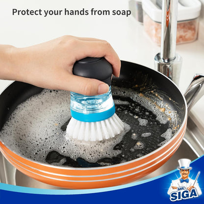 MR.SIGA_Soap_Dispensing_Palm_Brush,_Kitchen_Brush_for_Dish_Pot_Pan_Sink_Cleaning,_Pack_of_1,_Navy/Blue