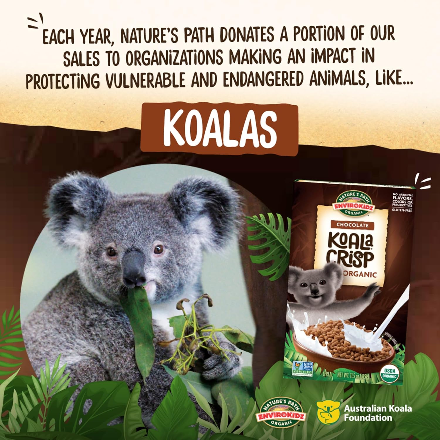 EnviroKidz_Organic_Koala_Crisp_Cereal,_11.5_oz_(Pack_of_1),_Chocolate,_Gluten_Free,_Non-GMO,_Fair_Trade,_by_Nature's_Path