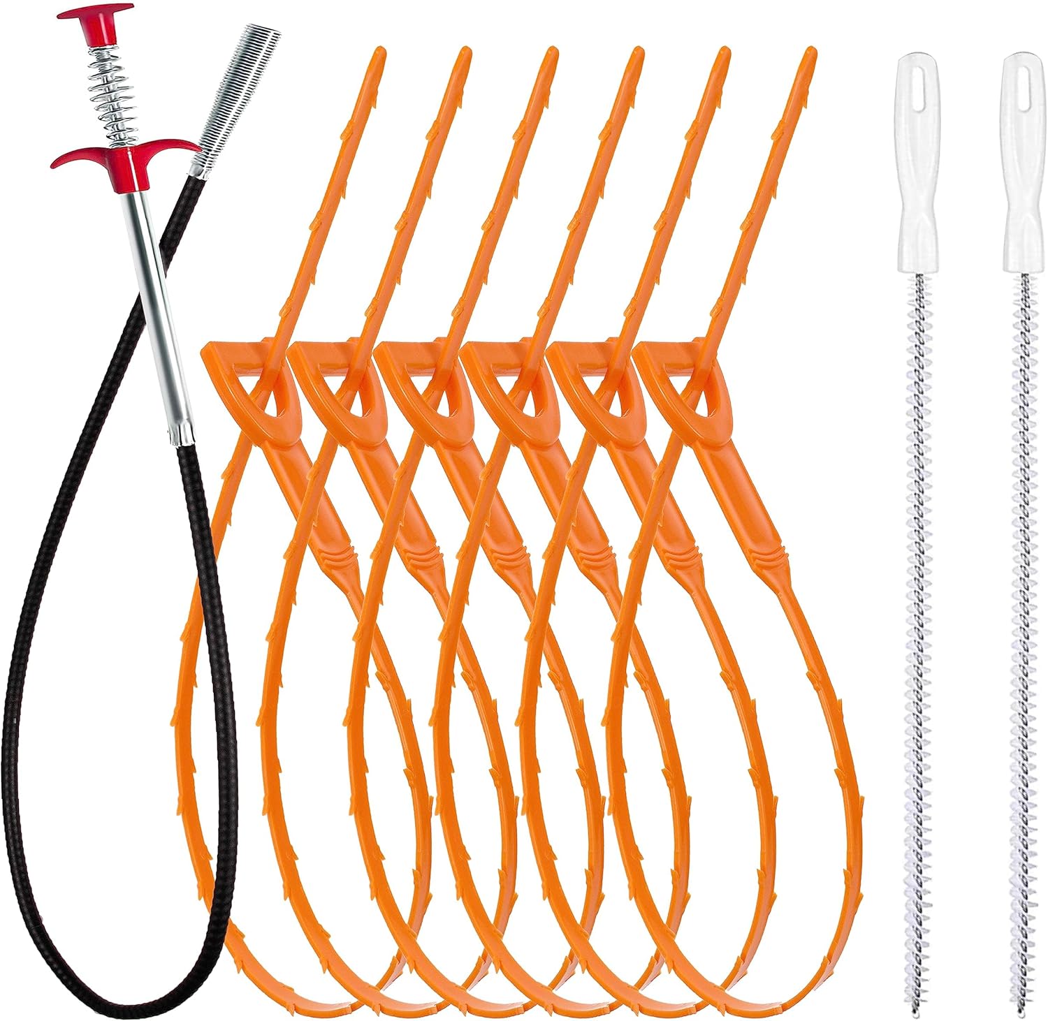 35.5inch_Drain_Clog_Remover(1pcs),_25inch_Drain_Snake_Hair_Remover(6pcs)_＆_Cleaning_Brush(2pcs),_Hair_Catcher_Drain_Auger_Cleaner_Tool_Set_For_Toilet,_Kitchen_Sink,_Bathroom_Tub,_Sewer,_9_Pack