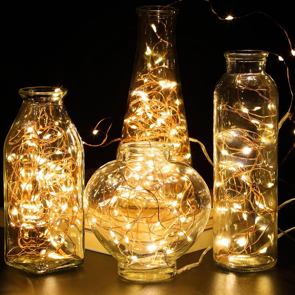 GDEALER_4_Pack_16.4_Feet_50_Led_Fairy_Lights_Battery_Operated_with_Remote_Control_Timer_Waterproof_Copper_Wire_Twinkle_String_Lights_for_Christmas_Bedroom_Indoor_Outdoor_Wedding_Dorm_Decor_Warm_White/Cool_White