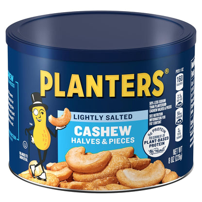 PLANTERS_Lightly_Salted_Cashews,_Cashew_Halves_&_Pieces,_Plant-Based_Protein,_8_Oz_Canister,_Great_Party_Snack