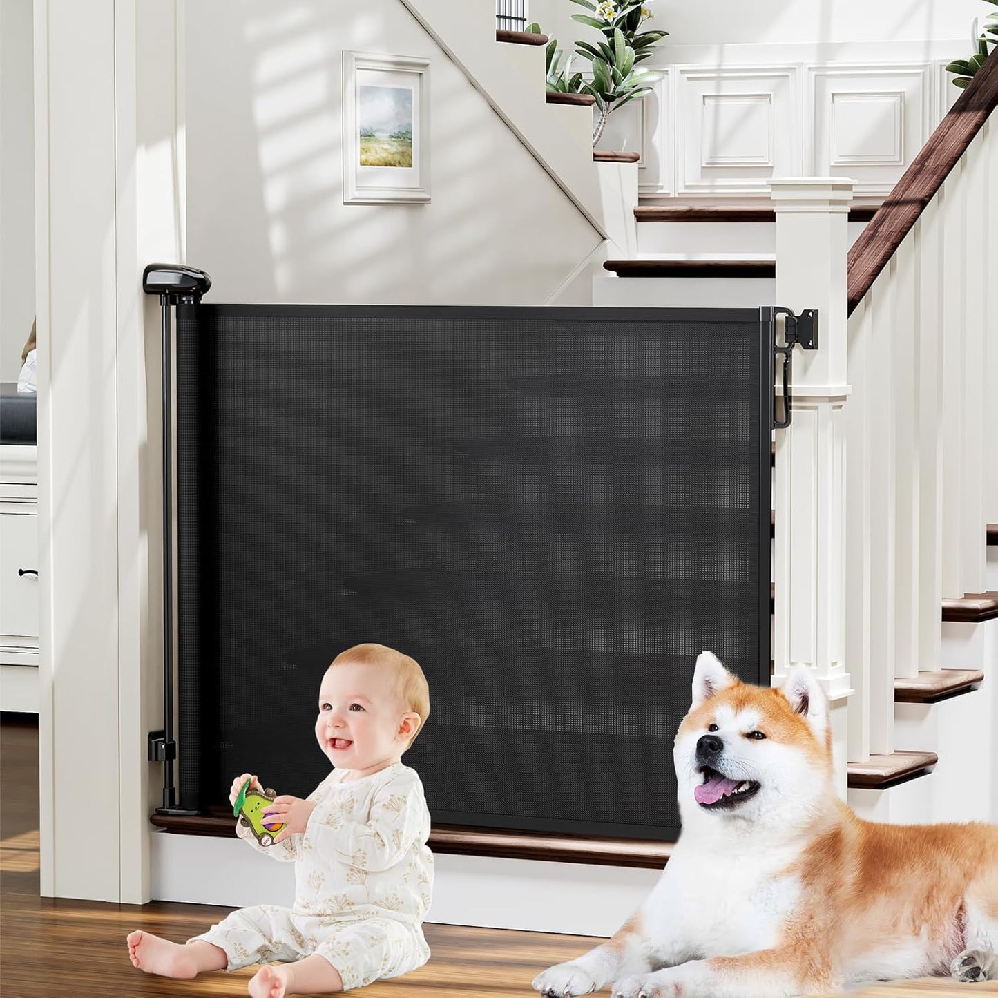 probebi_Retractable_Baby,_Child_&_Dog_Gates_for_Stairs,_Extends_to_54"_Wide_34"_Tall,_Use_for_Outdoor,_Indoor,_Hallways,_Doorways,_Deck,_Porch,_Black