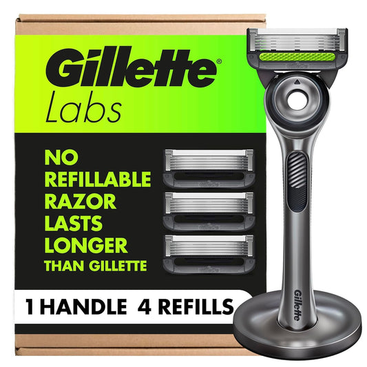 GilletteLabs_Men's_Shaving_Razor_with_Exfoliating_Bar,_1_Handle,_4_Blade_Refills,_Magnetic_Stand