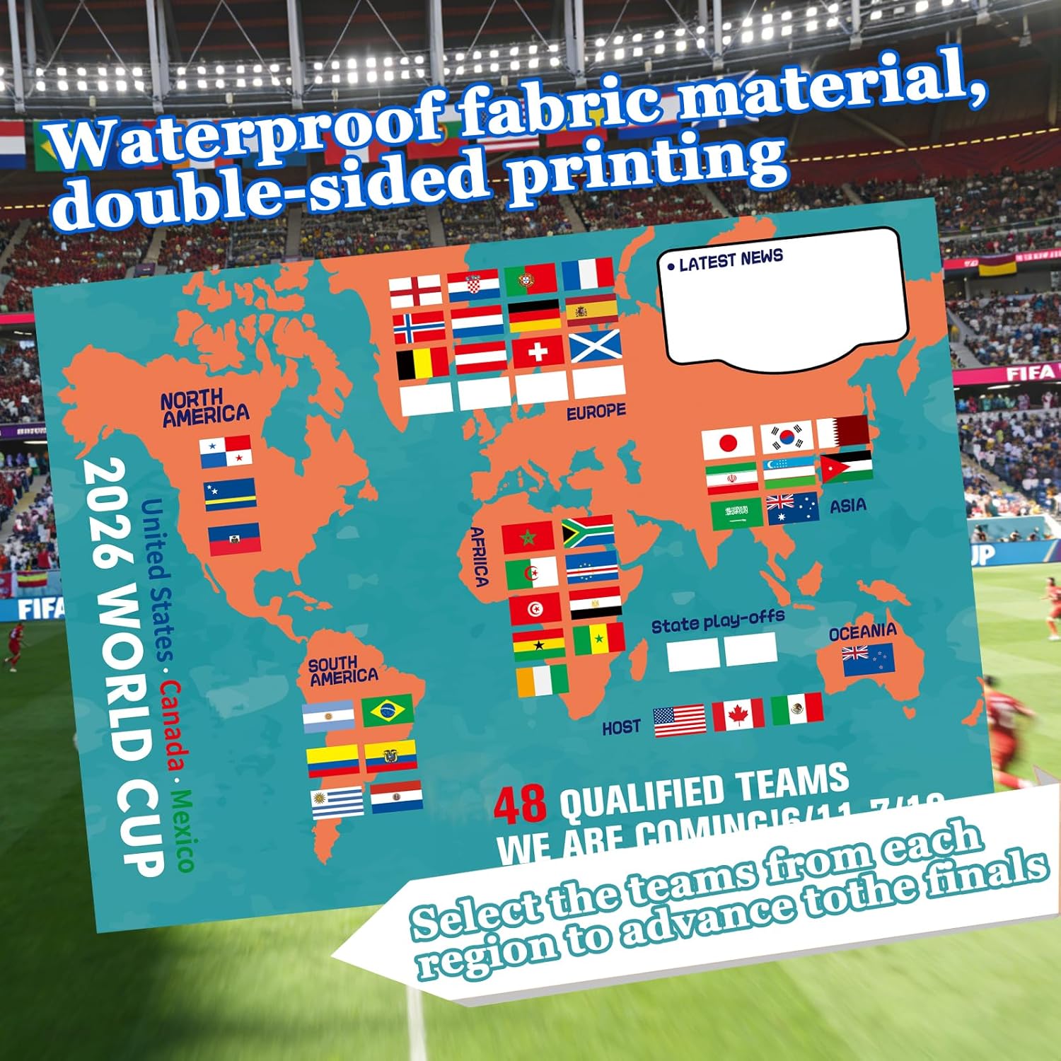 YANGALOOP_36x24_inches_Predict_2026_World_Cup_Schedule_Poster，64_Reusable_National_Flag_Stickers_with_Country_Names,_Soccer_Poster_2026_World_Cup_Merchandise,_Soccer_Gifts_for_Boys_Room_Decor