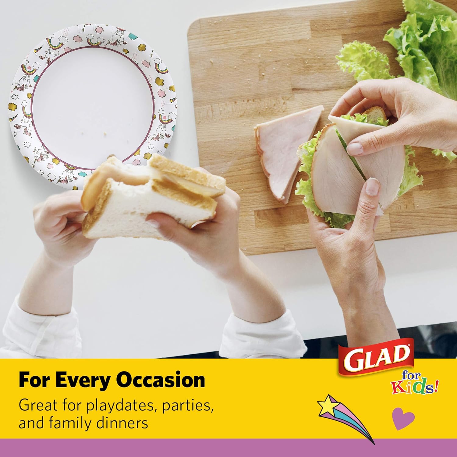 Glad_for_Kids_Unicorn_Theme_Disposable_Paper_Plates,_Heavy-Duty_Soak-Proof_Round_Plates_for_Kids_Birthdays,_Parties,_and_Everyday_Meals,_Microwave_Safe,_8.5_Inch,_20_Count