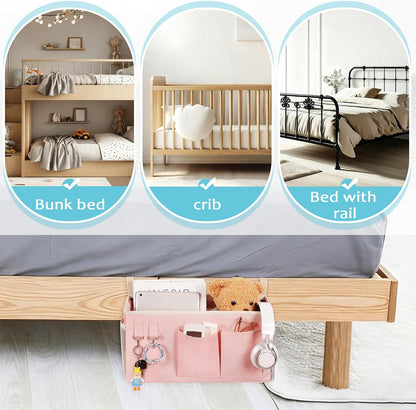 Bedside_Caddy/Bedside_Storage_Bag_Hanging_Organizer_for_Bunk_and_Hospital_Beds,Dorm_Rooms_Bed_Rails,Can_be_Placed_Glasses,Books,Mobile_Phones,Keys_(Light_Pink)