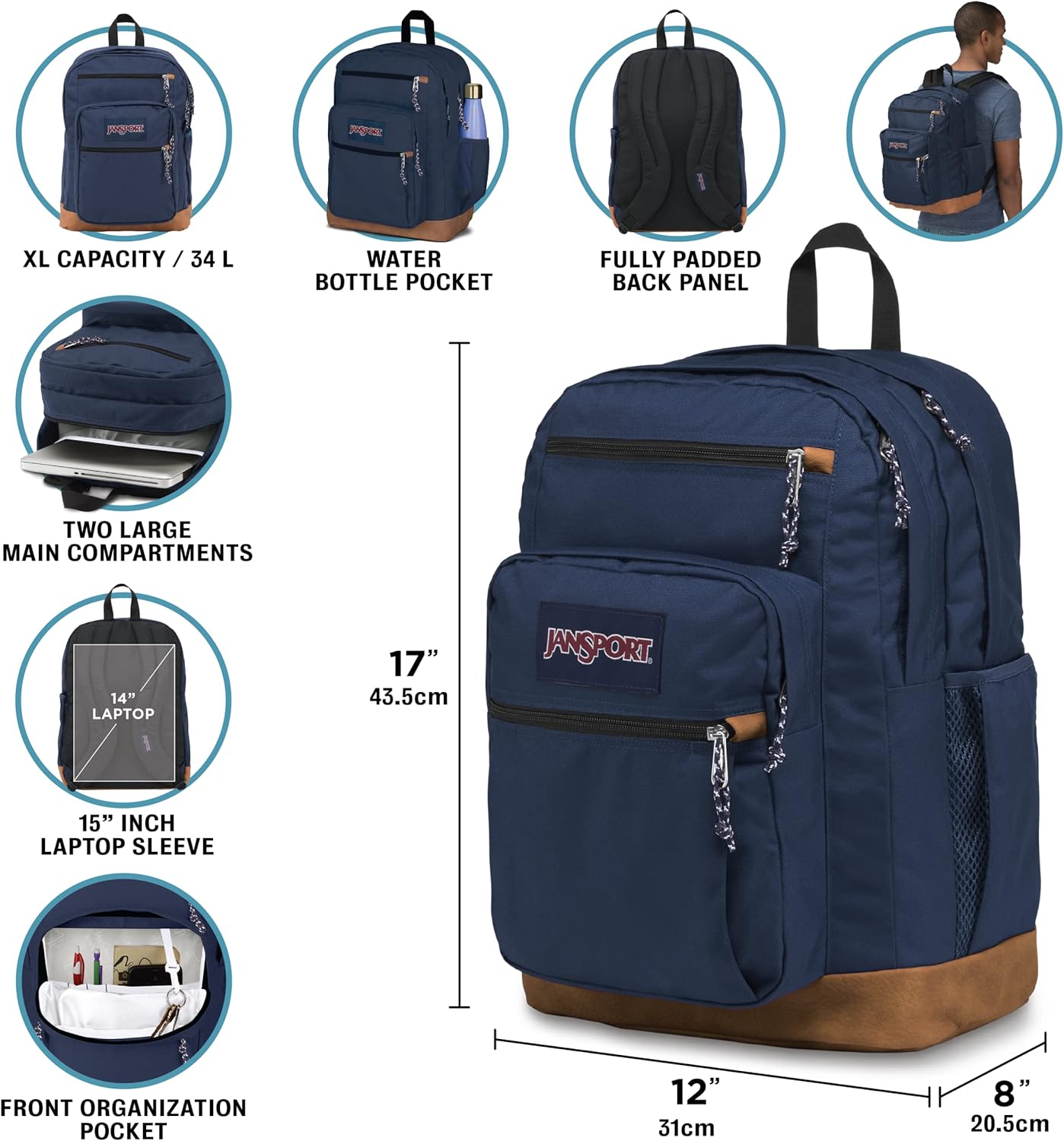 JanSport_Cool_Backpack,_with_15-inch_Laptop_Sleeve_-_Large_Computer_Bag_Rucksack_with_2_Compartments,_Ergonomic_Straps,_Black