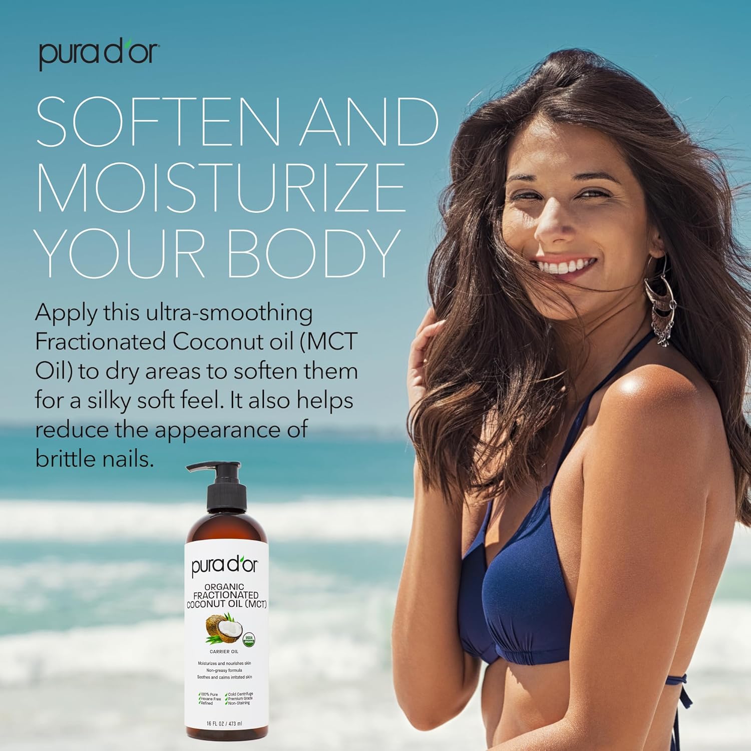 PURA_D'OR_16_Oz_ORGANIC_Fractionated_Coconut_Oil_–_USDA_Certified_–_MCT_Oil_–_Therapeutic,_Hydrating,_Lightweight_Moisturizer_–_Hexane_Free_Carrier_Oil_For_Essential_Oils_&_Massage_–_Face,_Hair_&_Body