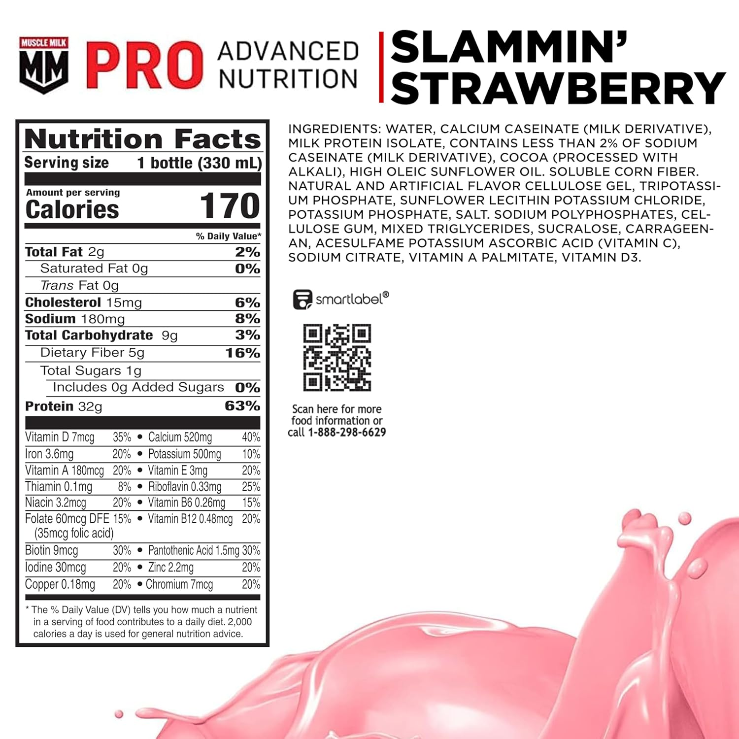 Muscle_Milk_Pro_Advanced_Nutrition_Protein_Shake,_Slammin'_Strawberry,_11.16_Fl_Oz_(Pack_of_12),_32g_Protein,_1g_Sugar,_16_Vitamins_&_Minerals,_5g_Fiber,_Bottled_Liquid,_Gluten_Free