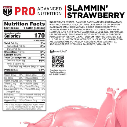 Muscle_Milk_Pro_Advanced_Nutrition_Protein_Shake,_Slammin'_Strawberry,_11.16_Fl_Oz_(Pack_of_12),_32g_Protein,_1g_Sugar,_16_Vitamins_&_Minerals,_5g_Fiber,_Bottled_Liquid,_Gluten_Free