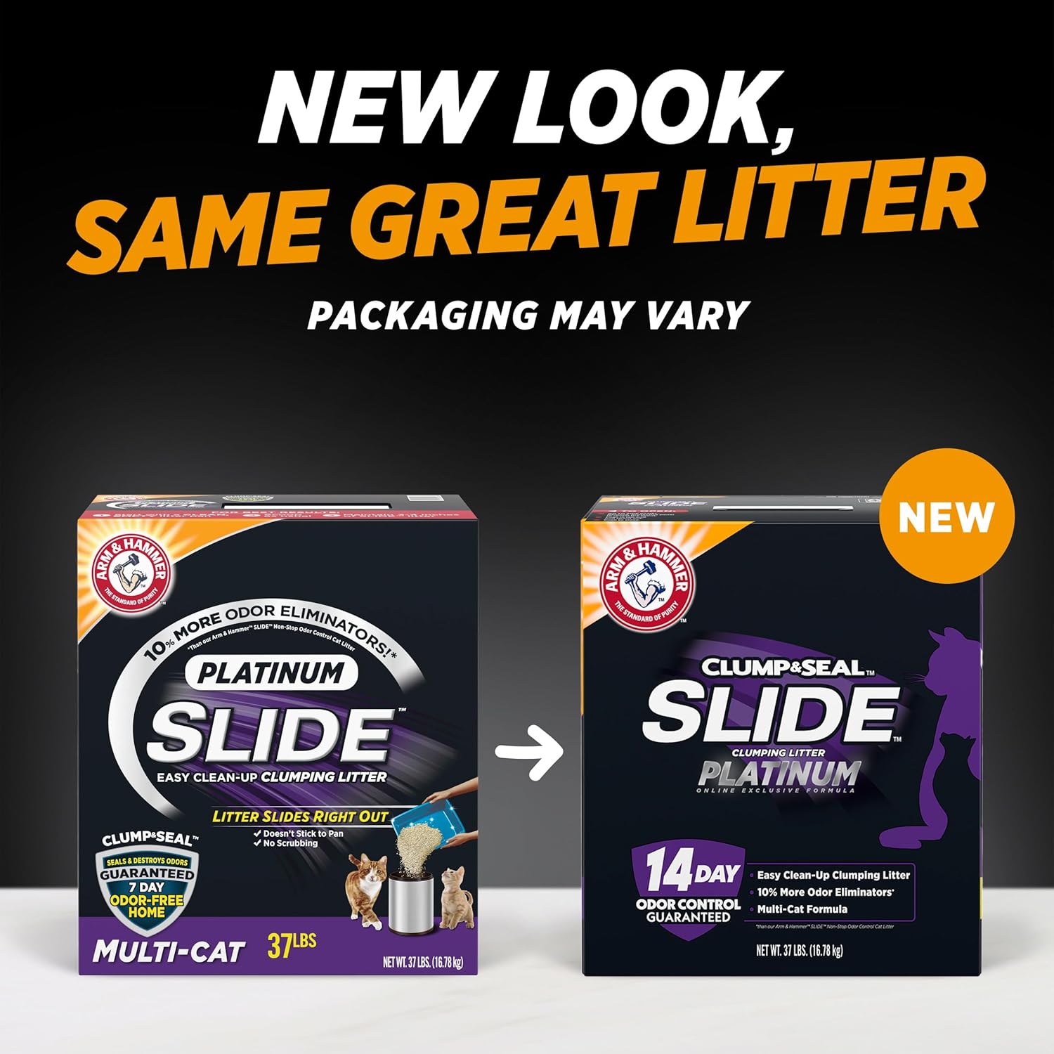 ARM_&_HAMMER_Clump_&_Seal_SLIDE_Platinum_Multi-Cat_Clumping_Cat_Litter,_Easy_Clean_Technology_with_No_Scrubbing,_14-Day_Odor_Control,_37_lbs