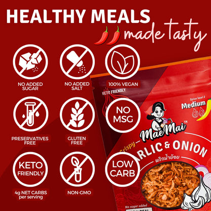 MaeMai_Medium_Spice_(SPICY)_-_Crispy_Onions_&_Garlic_Flakes_-_Crunchy_All-Purpose_Seasoning,_Keto,_Salad_Toppings,_Fried_Onions_-_Ramen,_Rice_Seasoning,_Vegan,_Gluten-free_|_3.17oz_(90g)