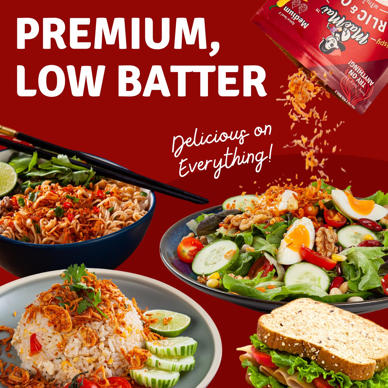 MaeMai_Medium_Spice_(SPICY)_-_Crispy_Onions_&_Garlic_Flakes_-_Crunchy_All-Purpose_Seasoning,_Keto,_Salad_Toppings,_Fried_Onions_-_Ramen,_Rice_Seasoning,_Vegan,_Gluten-free_|_3.17oz_(90g)