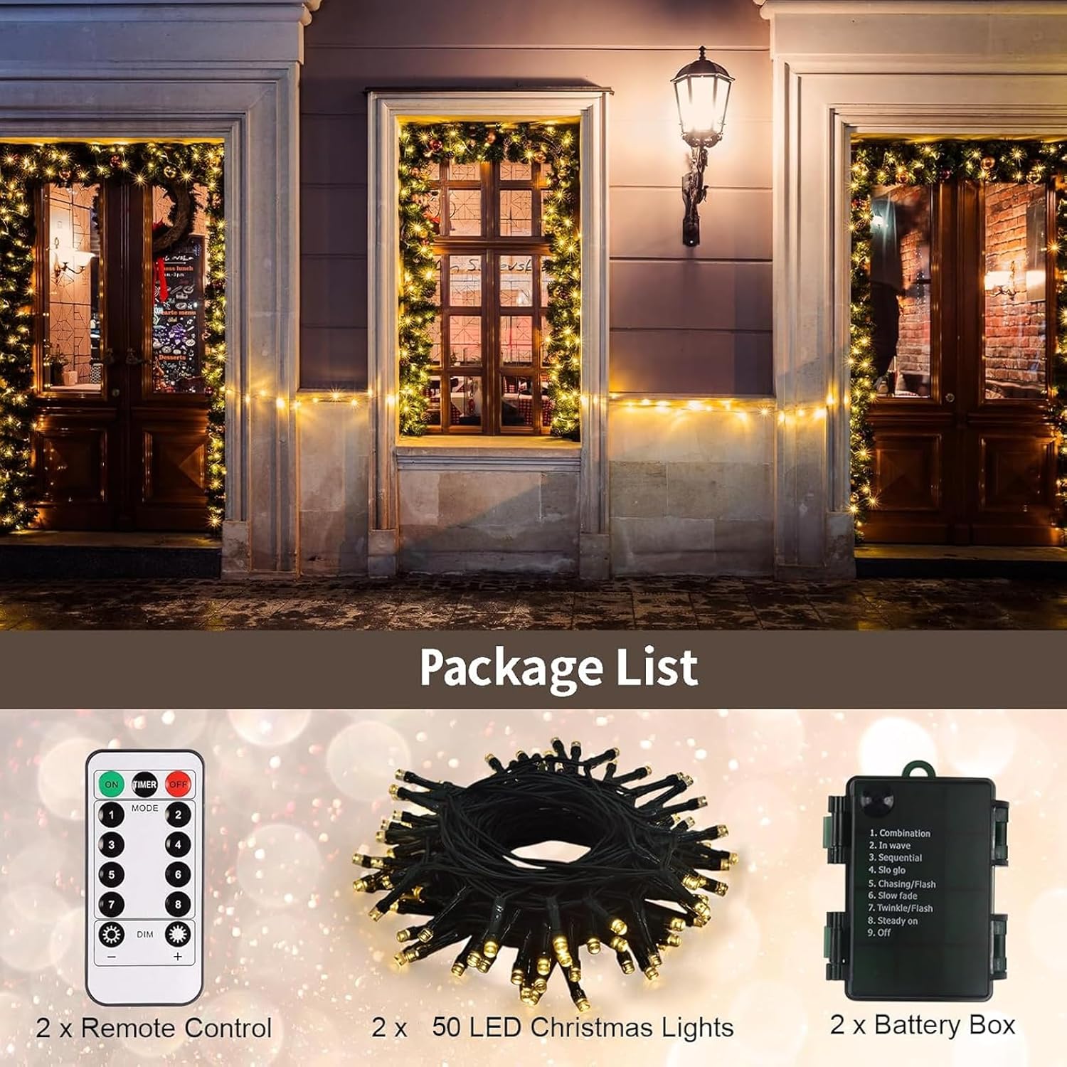 echosari_2_Pack_Battery_Operated_Christmas_Lights_Green_Wire_50_LED_Fairy_String_Light_with_Remote,_Timer,_Dimmable_for_Xmas_Tree_Wedding_Party_Decor