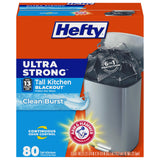 Hefty Ultra Strong 13 Gallon Trash Bags, Black Tall Kitchen Trash Bags 13 Gallon Size, Break Resistant Drawstring Enclosure, Continuous Odor Control, Blackout, Clean Burst Scent