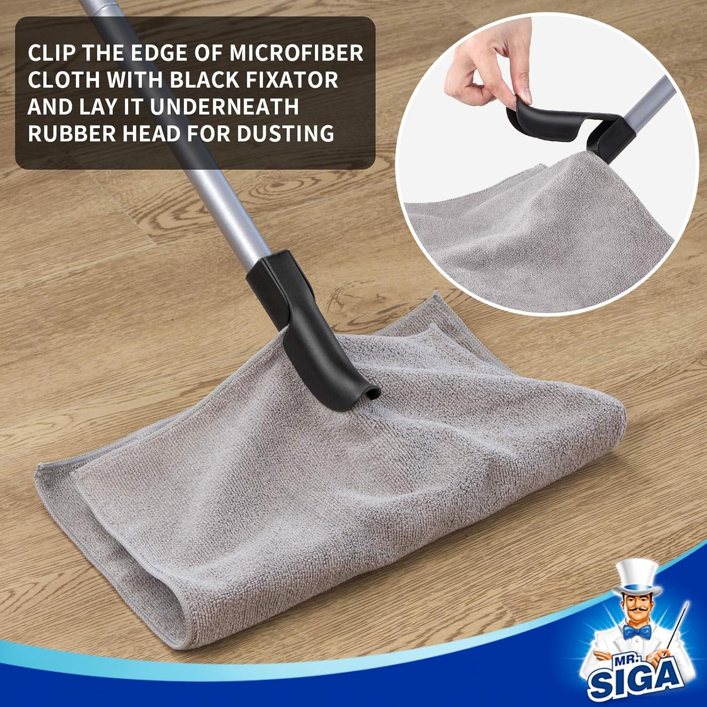 MR.SIGA_Pet_Hair_Removal_Rubber_Broom_with_Built_in_Squeegee,_3_in_1_Floor_Brush_for_Carpet,_61_inch_Adjustable_Handle,_Includes_1_Microfiber_Cloth_for_Floor_Dusting