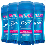 Secret Outlast Antiperspirant Deodorant for Women, 72hr Sweat & Odor Protection, PH Balancing Minerals, Clear Gel, Protecting Powder Scent, 2.6 oz