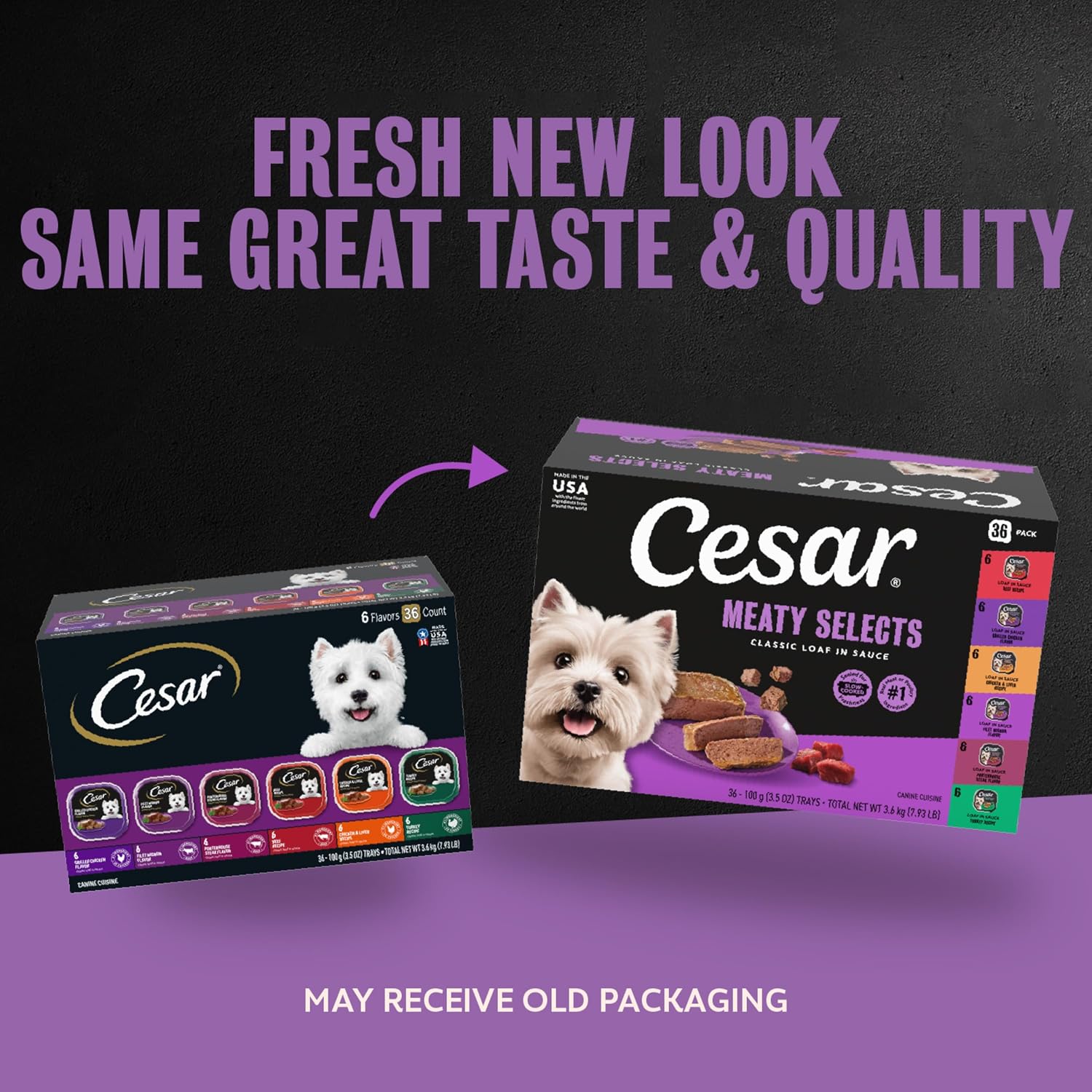 Cesar_Wet_Dog_Food_Classic_Loaf_in_Sauce_Grilled_Chicken,_Filet_Mignon,_Porterhouse_Steak,_Beef,_Chicken_&_Liver_and_Turkey_Variety_Pack_3.5_oz._Easy_Peel_Trays_(36_Count,_Pack_of_1)
