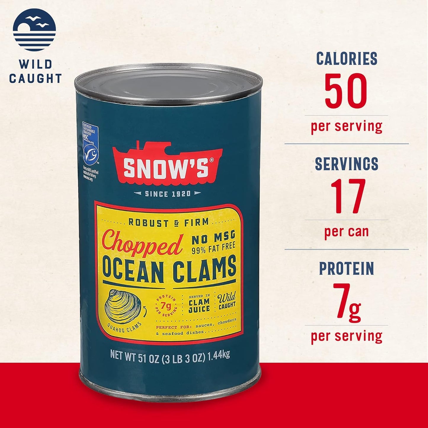 Snow's_Ocean_Chopped_Clams_Canned,_51_oz_Can_-_7g_Protein_per_Serving_-_Gluten_Free,_No_MSG,_99%_Fat_Free_-_Great_for_Pasta_&_Seafood_Recipes