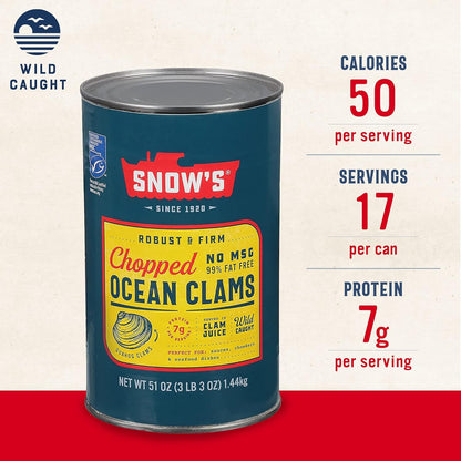 Snow's_Ocean_Chopped_Clams_Canned,_51_oz_Can_-_7g_Protein_per_Serving_-_Gluten_Free,_No_MSG,_99%_Fat_Free_-_Great_for_Pasta_&_Seafood_Recipes