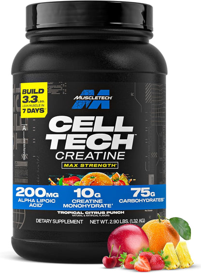 MuscleTech_Creatine_Monohydrate_Powder_-_Cell-Tech_Creatine_Powder_Post_Workout_Recovery_Drink,_Muscle_Builder_&_Musclebuilding_Supplement_-_Tropical_Citrus_Punch,_3_lbs_(27_Serv)_-_Packaging_May_Vary