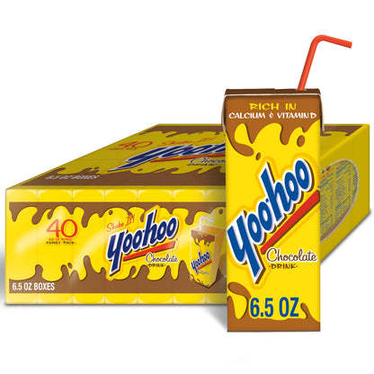Yoo-hoo Chocolate Flavored Drink, 6.5 fl oz Boxes 40 Pack, Ready to Drink, Caffeine-Free, 99% Fat-Free, High in Calcium &amp;amp; Vitamin D